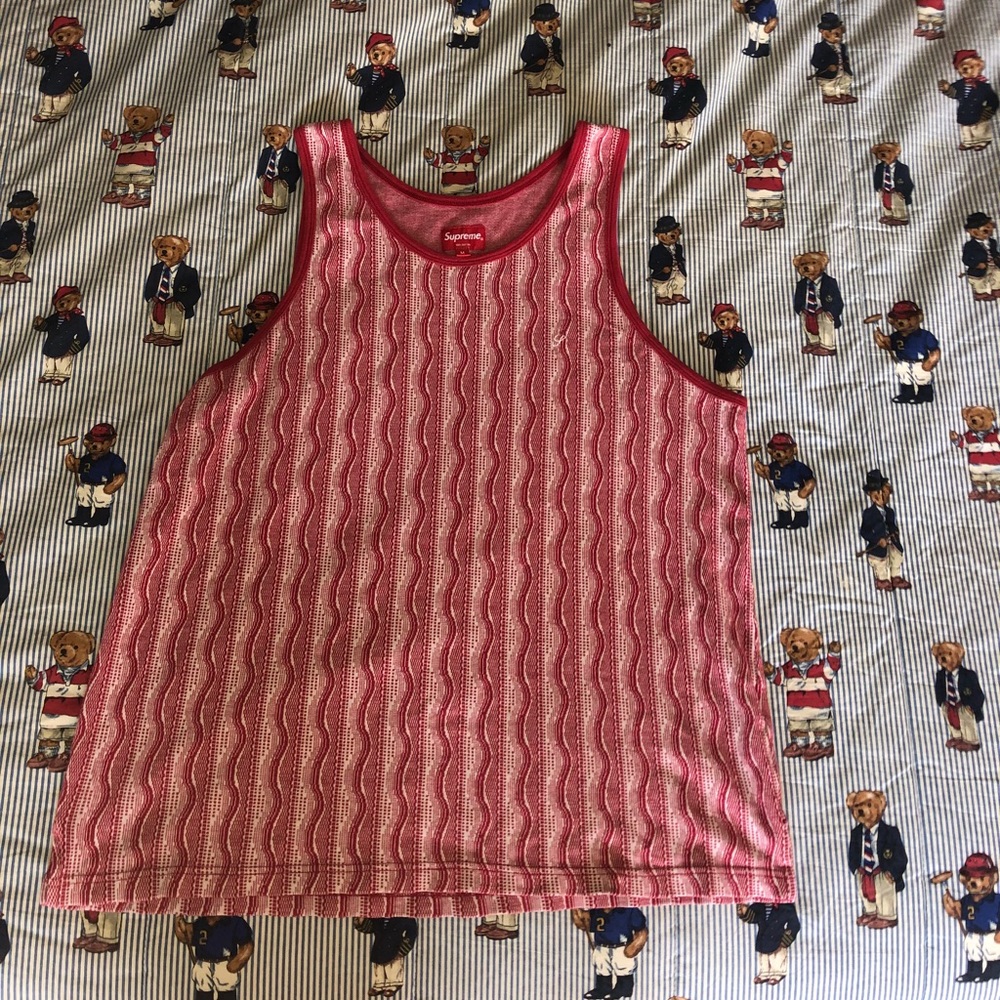 Supreme red and white woven tank top